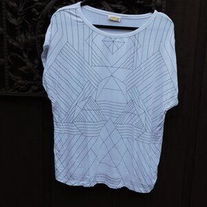 Ambria L B&W Geo Line Print Dolman Sleeve T-Shirt EUC